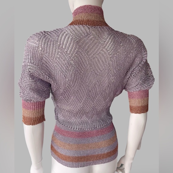 Rare Vintage 80s BOYD Sheer Metallic Knit Mock Neck Dolman Top One Size - Picture 3 of 6